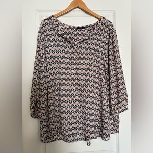 NYDJ Pink and Gray Geometric Print Blouse 3/4?sleeve